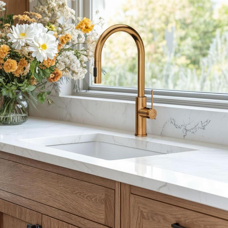 Quadri Retford kuchyňská baterie měděná s vytahovací sprchovou hlavicí a sprchovým režimem 1208956086