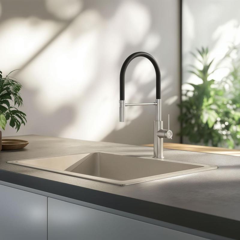 Quadri Retford kuchyňská baterie z nerezové oceli s flexibilním černým výtokem 1208956089