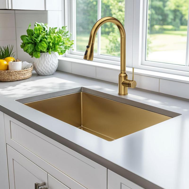 Quadri Stamford kuchyňská baterie zlatá s vyjímatelným výtokem a sprchovým režimem 1208956093