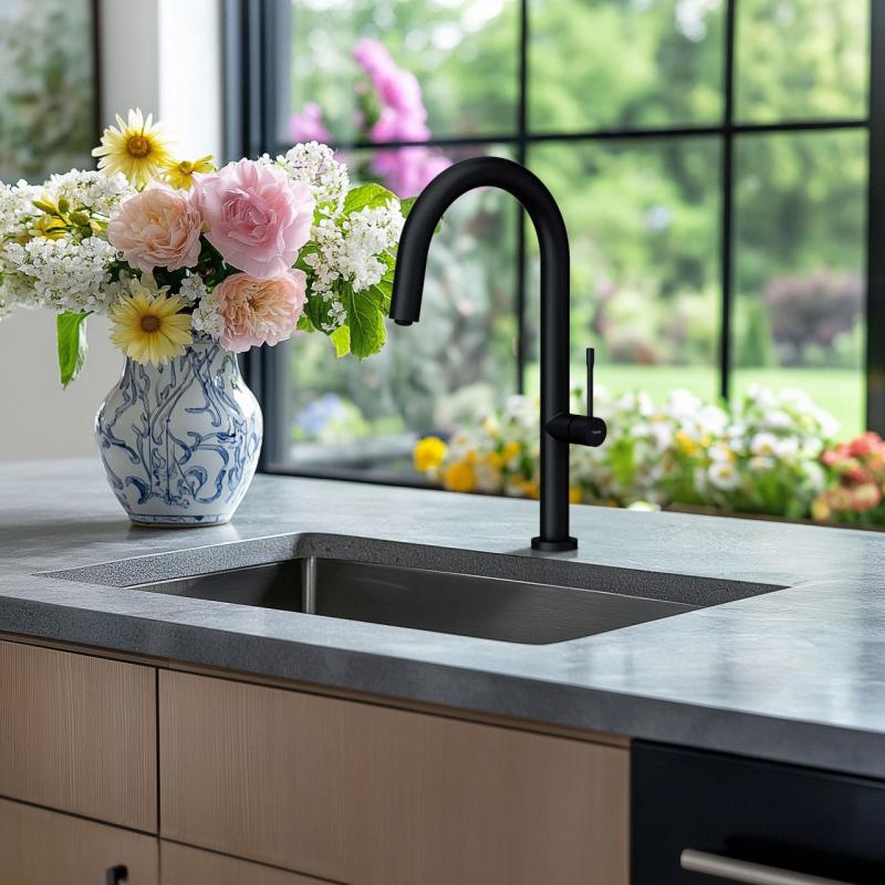 Quadri Brighton kuchyňská baterie matná černá s otočným výtokem 1208956107