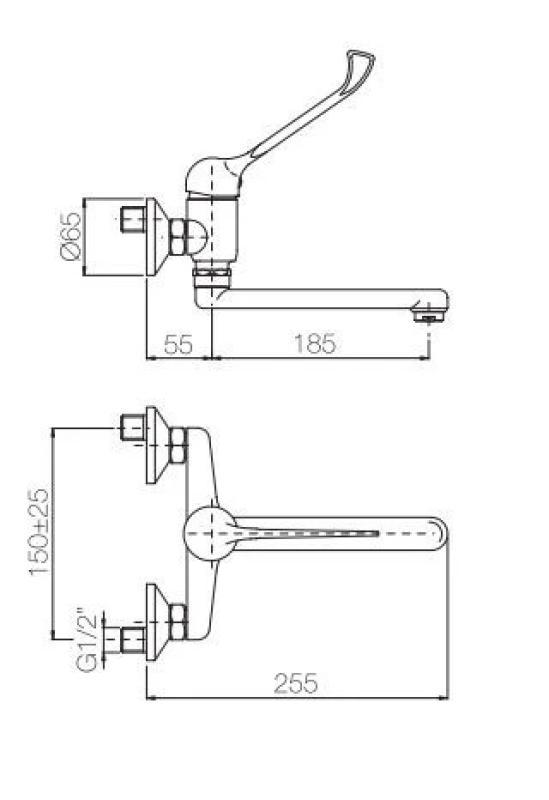 PB Clinic nástěnná kuchyňská baterie pro osoby se zdravotním postižením s dlouhou pákou chrom 1208956271