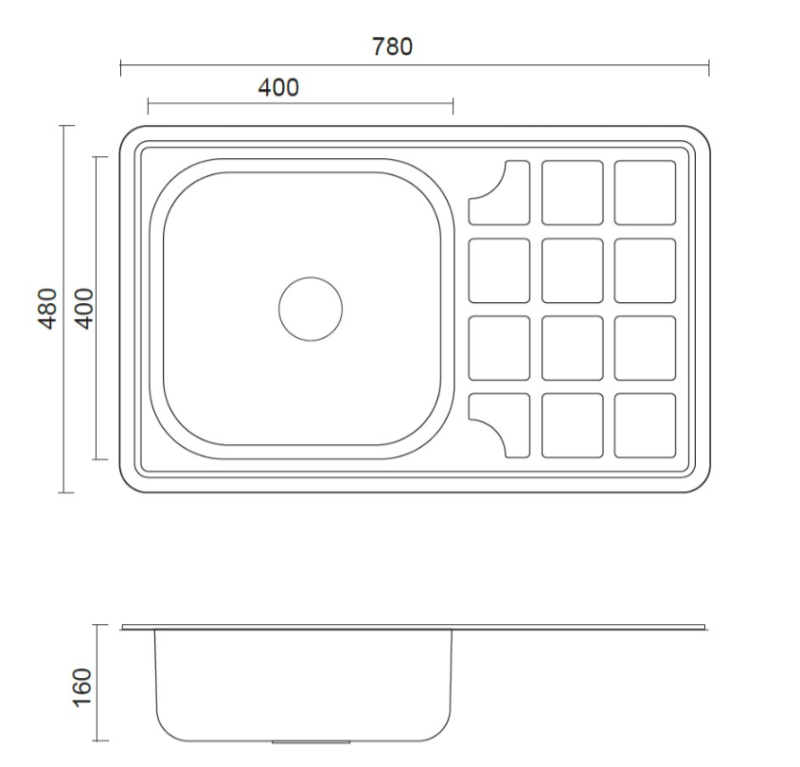 Aquadesign Basic dřez z nerezové oceli s odkapávací plochou, oboustranný, 78x48 cm, montážní typ 1208956286