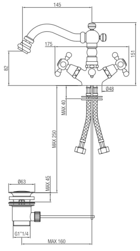 PB klasický bidetový kohoutek 145 mm výpusť Bronz