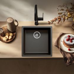 Černý dřez 40x40cm pro spodní montáž, horní montáž a plochou montáž s nerezovou zátkou 1208956390