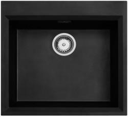 Černý vestavný dřez 58x53cm s deskou na vodovodní baterii a nerezovou zátkou 1208956732