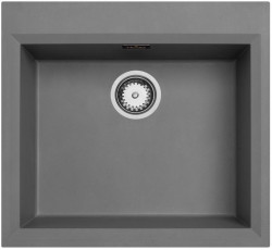 Betonově šedý nástavbový dřez 58x53 cm s otvorem pro baterii a nerezovou zátkou 1208956771