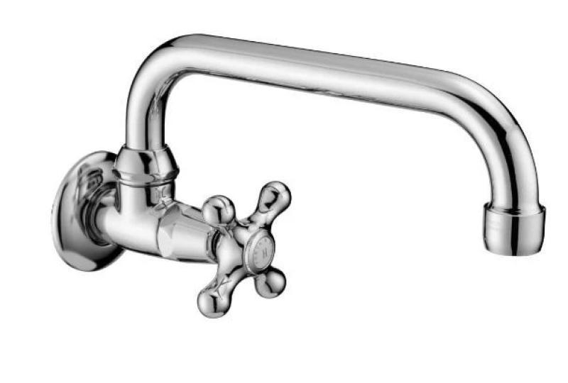 PB klasický nástěnný kohoutek s hvězdicovým knoflíkem na studenou vodu a otočným výtokem nerez 1208956898