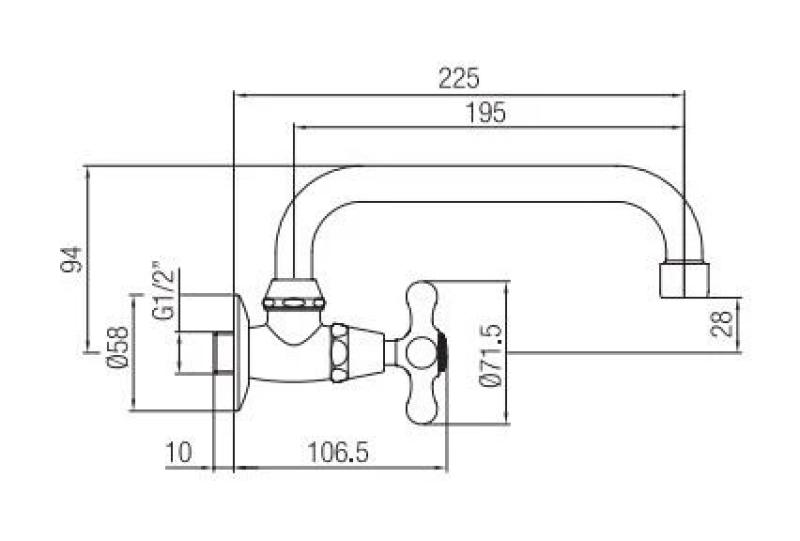 PB klasický nástěnný kohoutek s hvězdicovým knoflíkem na studenou vodu a otočným výtokem nerez 1208956898