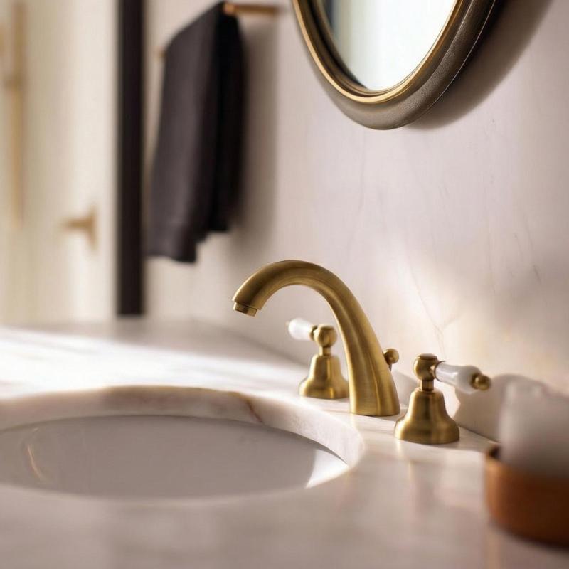 PB klasická tříotvorová umyvadlová baterie Bílé rukojeti Bronz 1208956910