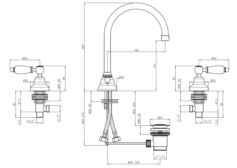 PB klasická tříotvorová umyvadlová baterie Bílé páčky s kulatým výtokem Chrom 1208956912