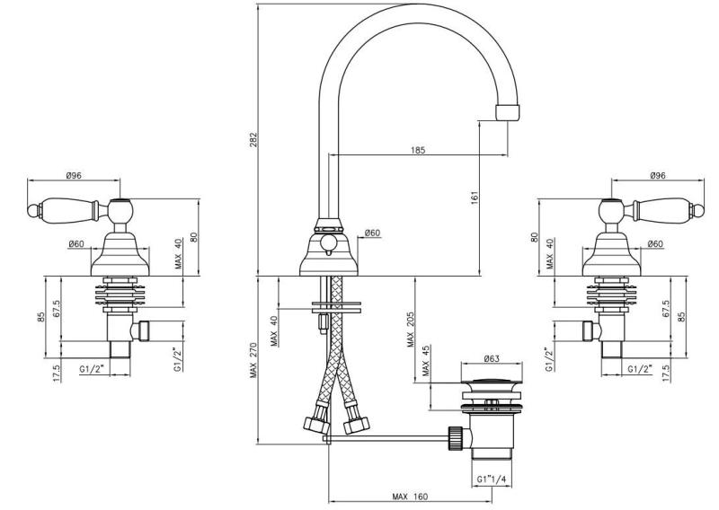 PB klasický kohoutek tříotvorová umyvadlová baterie, Bílé rukojeti s kulatým výtokem nerez 1208956914.