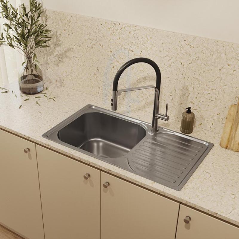 Ausmann Basic nerezový vestavný dřez s odkapávací plochou, oboustranný, 76x42 cm, včetně sifonu 1208956978