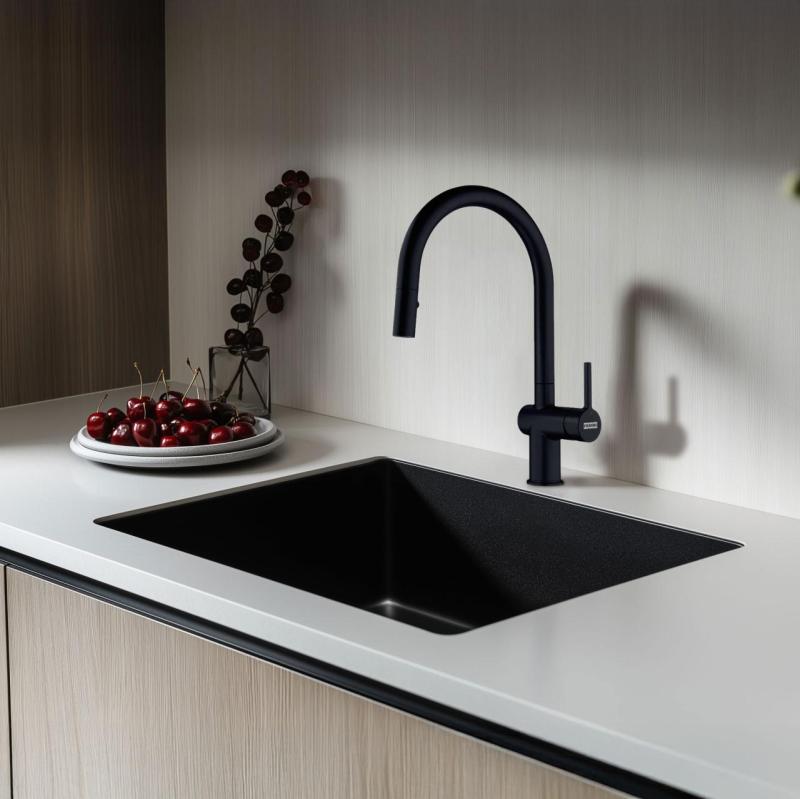 Franke Active J matná černá kuchyňská baterie s výsuvnou sprchou 115.0653.404