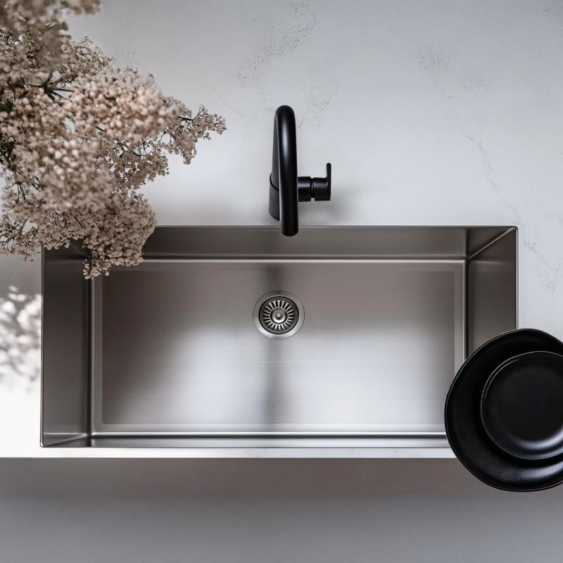 Ausmann Oder velký nerezový dřez 74x40 cm plochá montáž, spodní montáž a horní montáž, extra hluboký 22 cm 1208957114