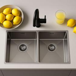 Ausmann Of dubbele rvs spoelbak 76x45cm met 2 bakken 34x40 vlakbouw onderbouw en opbouw extra diep 22cm 1208957116