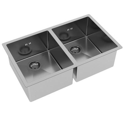 Ausmann Of dubbele rvs spoelbak 76x45cm met 2 bakken 34x40 vlakbouw onderbouw en opbouw extra diep 22cm 1208957116