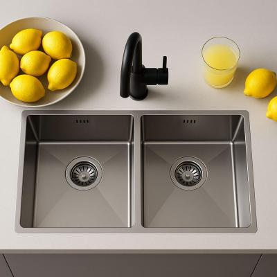 Ausmann Of dubbele rvs spoelbak 76x45cm met 2 bakken 34x40 vlakbouw onderbouw en opbouw extra diep 22cm 1208957116
