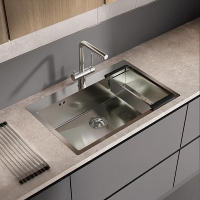 Ausmann Oder Blue velký dřez z nerezové oceli 79x50 cm pro plochou a horní montáž s otvorem pro baterii 1208957119