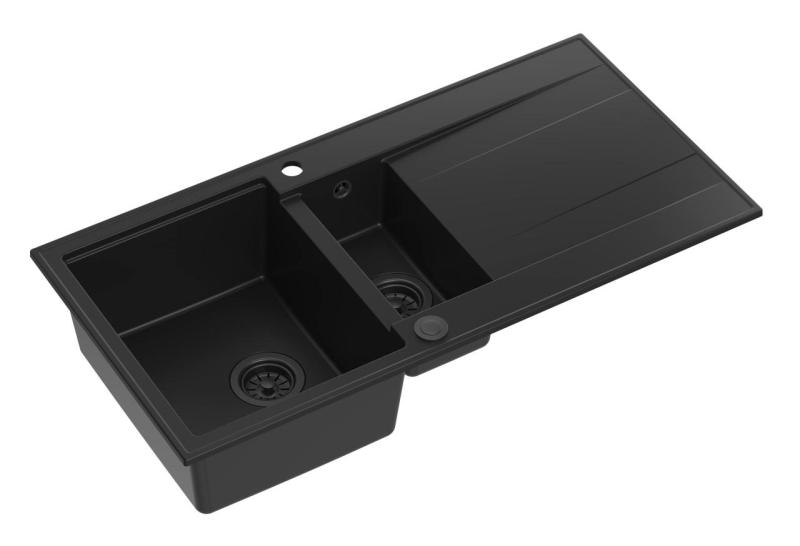 Quadri Luton černý žulový vestavný dřez 1,5 dřezu s odkapávací plochou oboustranný 100x50cm s černou zátkou 1208957329
