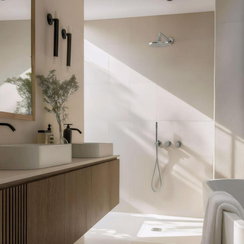 Waterevolution Flow vestavěná sprchová souprava chrom s termostatem, dešťovou sprchou a ruční sprchou 1208957343