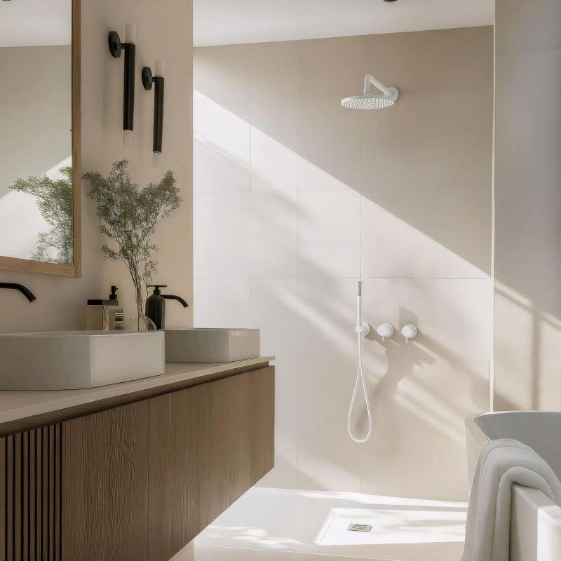 Waterevolution Flow vestavěná sprchová souprava matně bílá s termostatickou sprchou a ruční sprchou 1208957344