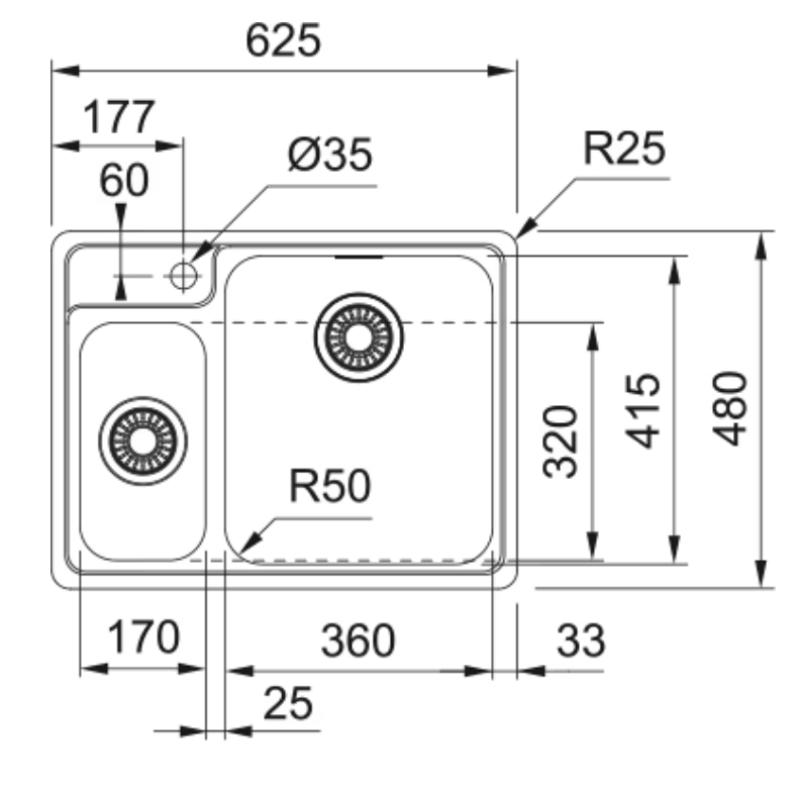 Franke dřez Bellissimo BCX 260 plochá montáž včetně otvoru pro baterii 625x480mm 127.0691.229