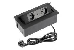 Indux Flip Medium kuchyňská zásuvka s uzemněním do pracovní desky nebo horní skříňky, matná černá, se 2 zásuvkami a 2 USB nabíječkami 1208957438