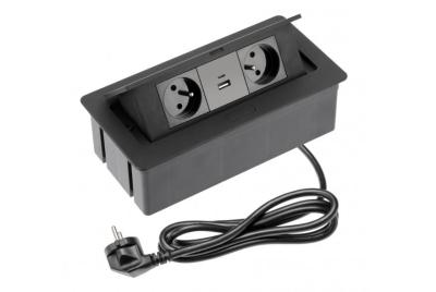 Indux Flip Medium kuchyňská zásuvka s uzemněním do pracovní desky nebo horní skříňky, matná černá, se 2 zásuvkami a 2 USB nabíječkami 1208957438