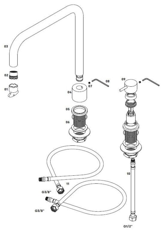 Waterevolution Flow 2-otvorová kuchyňská baterie gunmetal PVD T151HGME