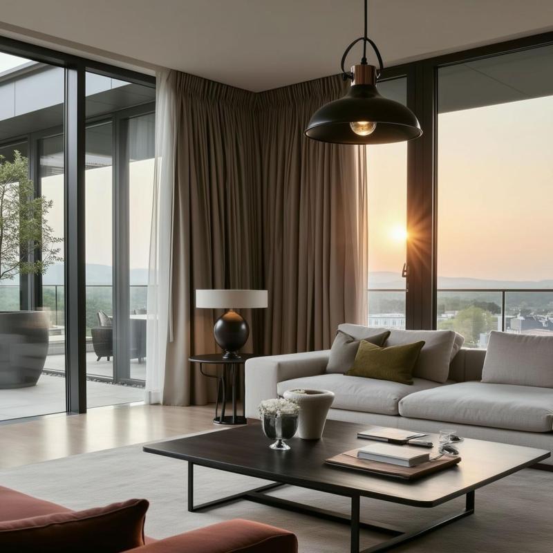 Decoreer Mees zwarte metalen hanglamp met kapbevestiging in de vorm van een petroleumlamp 2363