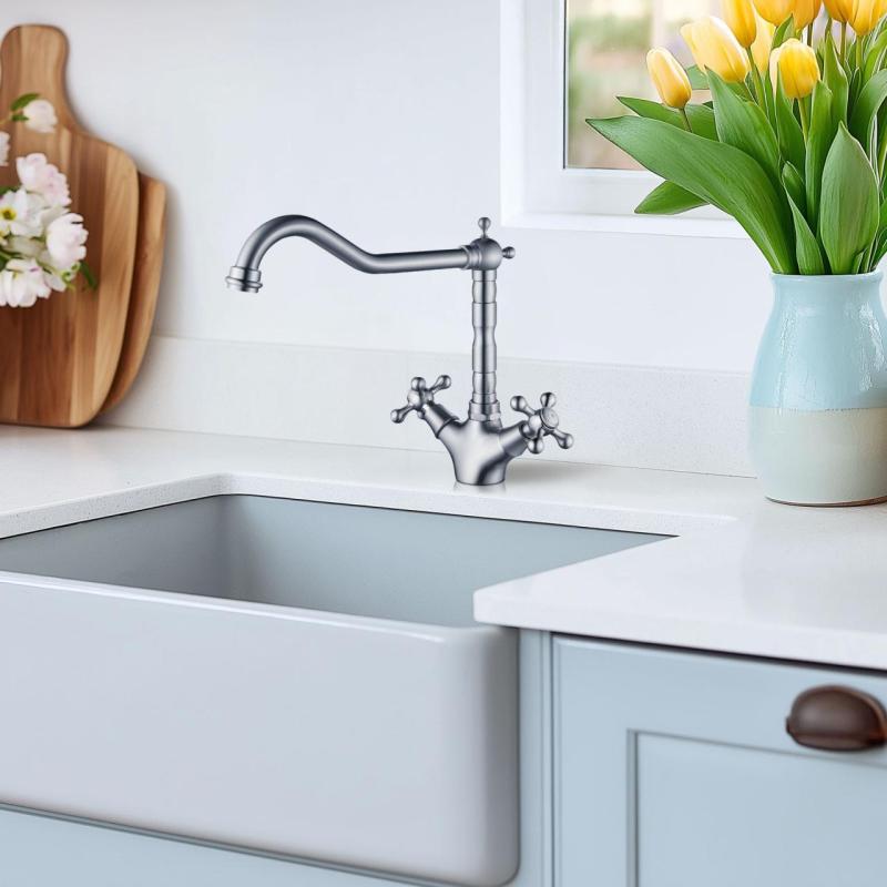 AquaTrimo Windsor klasická kuchyně nostalgická kuchyňská baterie s pravoúhlým výtokem RVS 21WS7531NM