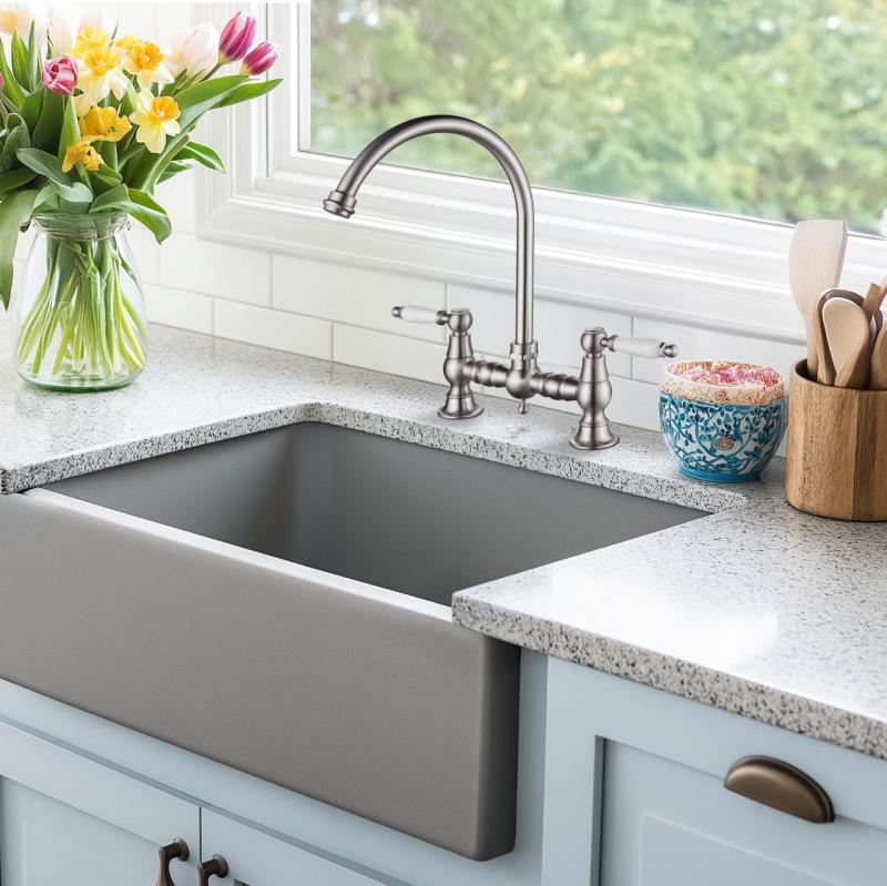 AquaTrimo Country 2-otvorová klasická kuchyňská nostalgická mostová kuchyňská baterie s obloukovým výtokem chrom 21CT7655CM