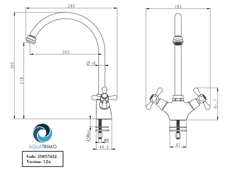 AquaTrimo Windsor klasická kuchyňská nostalgická kuchyňská baterie s kulatým výtokem bronz 21WS7652BN