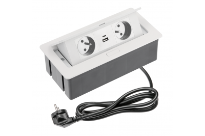 Indux Flip Medium kuchyňská zásuvka s uzemněním v pracovní desce nebo horní skříňce bílá se 2 zásuvkami a 2 USB nabíječkami 1208957849