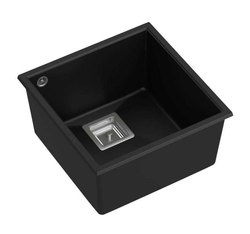 Quadri Quadrangle černý žulový podmontážní dřez 42x42cm s nerezovou zátkou 1208957887