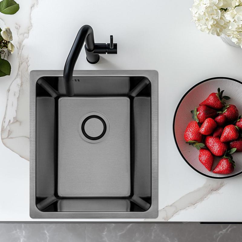 Aquadesign R25 ocelový dřez, montáž na povrch, podstavba a rovná montáž gun metal 34x40cm 1208958205