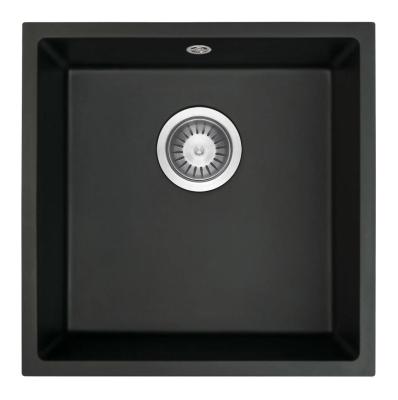 GraniteMy Universele granieten zwarte spoelbak 40x40 cm, zwart, opbouw, onderbouw en vlakbouw met roestvrijstalen plug 1208958318