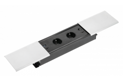 PRESTINO zapuštěný prodlužovací kabel na stůl, 2x francouzská zásuvka, USB A+C, RJ45, HDMI, kabel 1,5m, stříbrný 1208958675