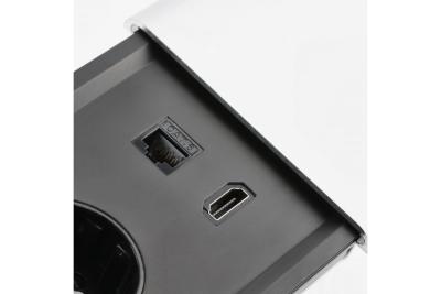 PRESTINO zapuštěný prodlužovací kabel na stůl, 2x francouzská zásuvka, USB A+C, RJ45, HDMI, kabel 1,5m, stříbrný 1208958675