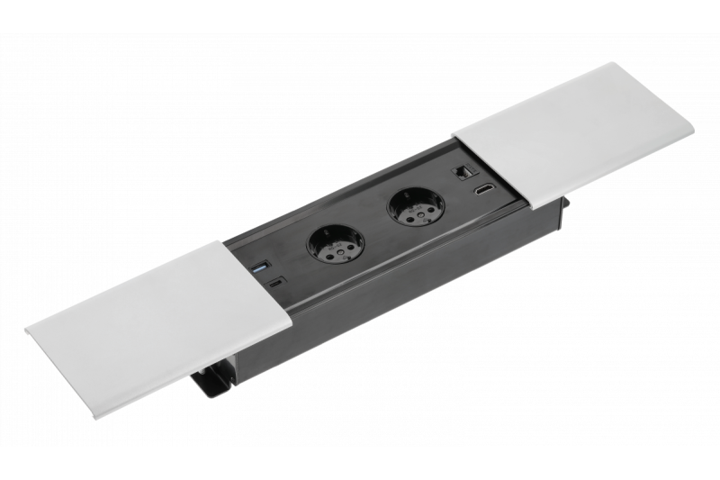 PRESTINO zapuštěný prodlužovací kabel na stůl, 2x zásuvka schuko, USB A+C, RJ45, HDMI, kabel 1,5 m, stříbrný 1208958676