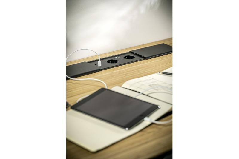 PRESTINO zapuštěný prodlužovací kabel na stůl, 2x zásuvka schuko, USB A+C, RJ45, HDMI, kabel 1,5 m, stříbrný 1208958676