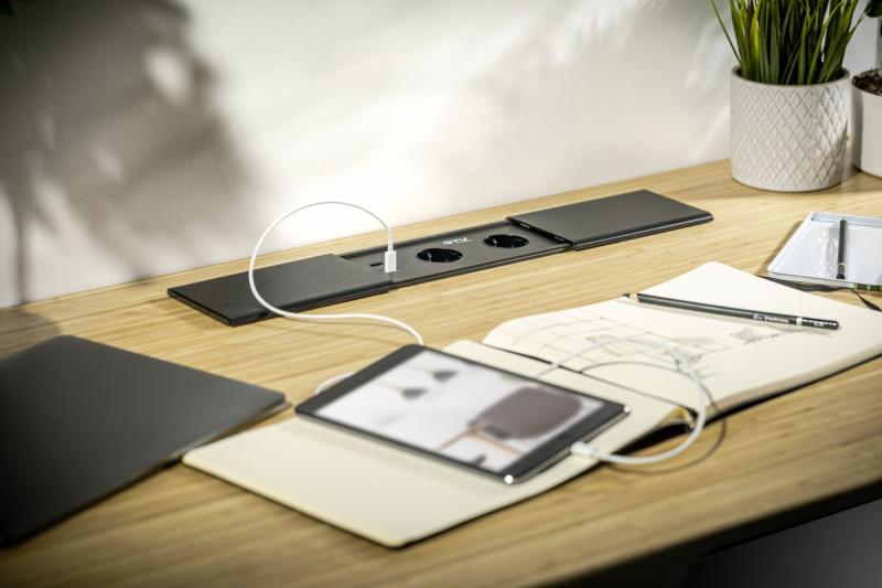 PRESTINO zapuštěný prodlužovací kabel na stůl, 2x zásuvka schuko, USB A+C, RJ45, HDMI, kabel 1,5 m, stříbrný 1208958676