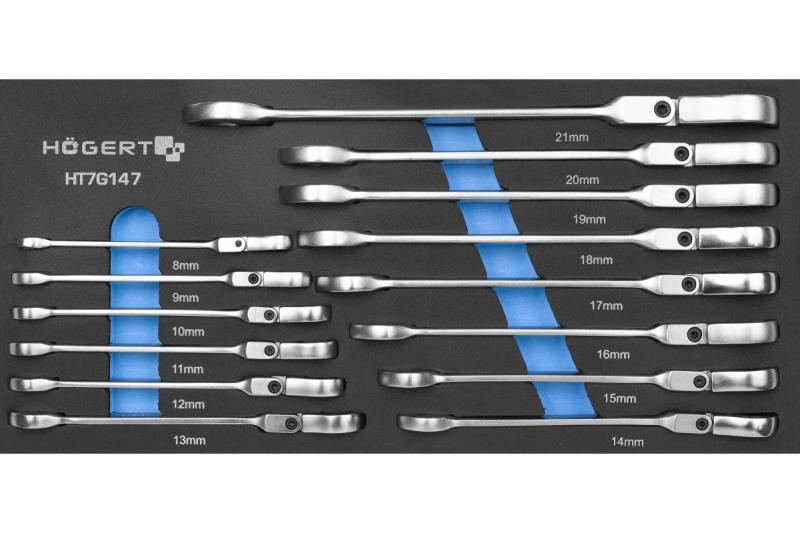 Hoegert Kombinovaný klíč s flexibilní hlavou set 14 kusů technické pěny 1208962054