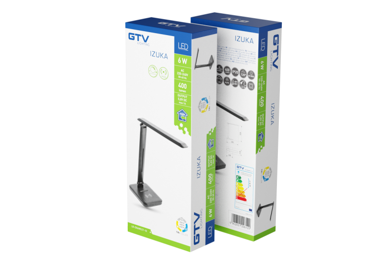 Decor IZUKA LED stolní lampa 6W 400lm AC220-240V 50/60Hz CCT indukční nabíječka černá. 1208962497