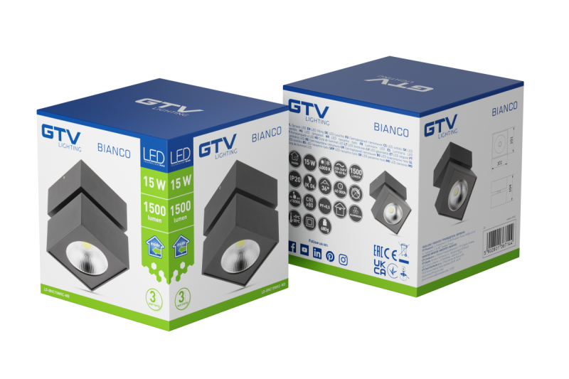 Dekorativní svítidlo LED BIANCO 15W 1500lm AC220-240V 50/60 Hz PF> 0,5 Ra≥80 IP20 IK06. 36° 4000K čtvercové černé. 1208962666