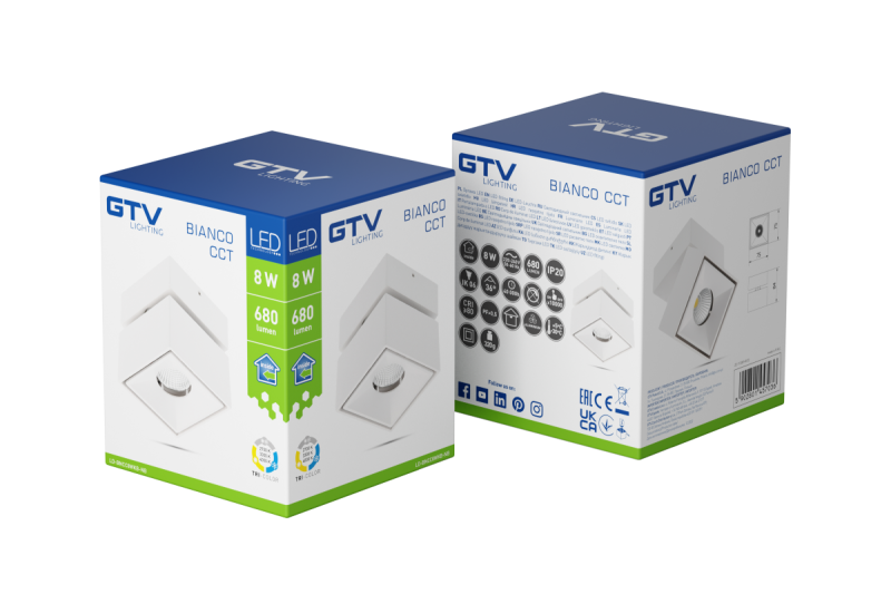 Decor 'LED svítidlo bianco cct 8W 680lm AC220-240V 50/60 Hz Ra≥80 IP20 36° 2700/3300/4000K čtvercové bílé' 1208962675