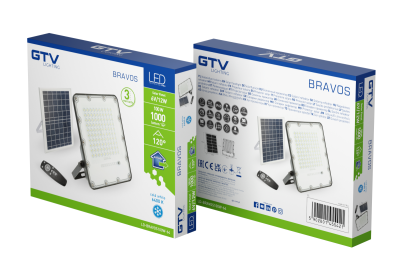 Solární LED reflektor BRAVOS, 100W, 1000lm, 6400K, IP65, 120°, solární panel, dálkové ovládání, 3r 1208962681