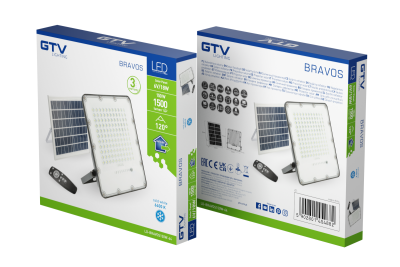 Solární LED reflektor BRAVOS, 150W, 1500lm, 6400K, IP65, 120°, solární panel, dálkové ovládání, 3y 1208962682