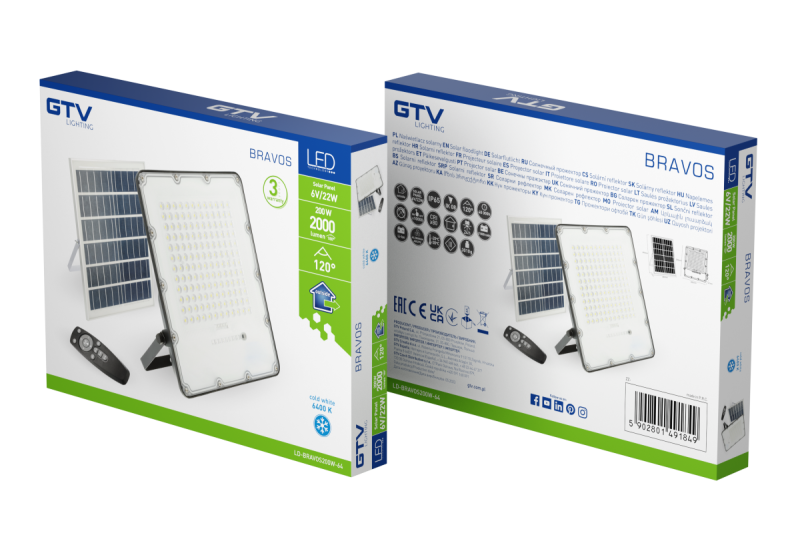 LED reflektor BRAVOS, 200W, 2000lm, 6400K, IP65, 120°, solární panel, dálkové ovládání, 3y 1208962683