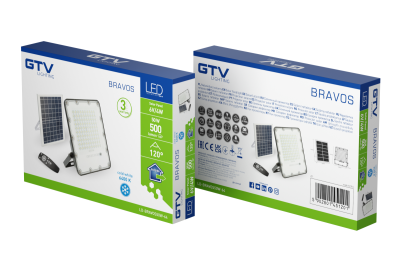 Solární LED reflektor BRAVOS, 50W, 500lm, 6400K, IP65, 120°, solární panel, dálkové ovládání, 3y 1208962684